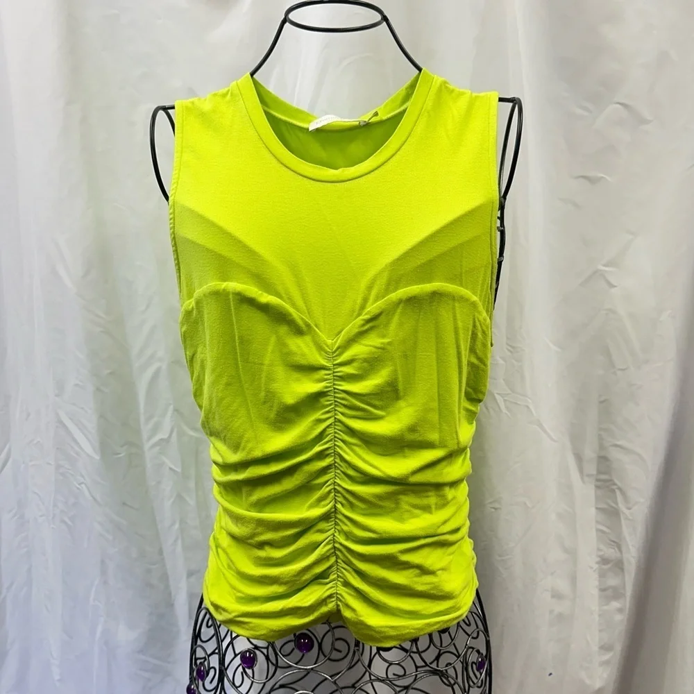 Jonathan Simkhai Kristiana neon green ruched tank size M - Picture 2 of 7